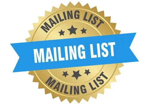 Mailing list. mailing list round blue and gold label isolated on transparen.. Stock Illustration