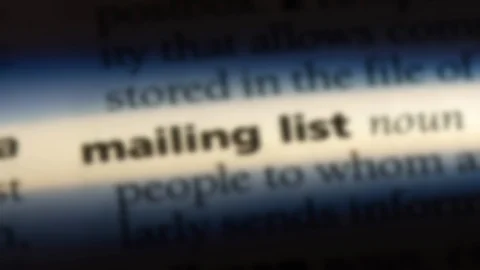 Mailing list word in a dictionary. Stock Footage 99563235