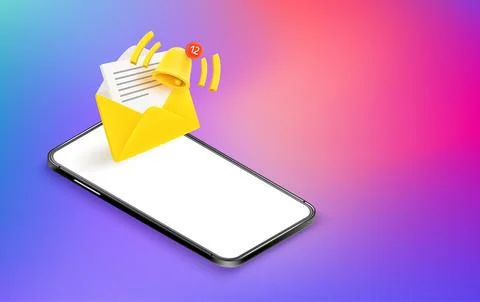 Mailing with mobile phone concept. Vector banner with copy space Stock Illustration