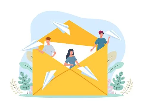 Mailing. Remote method communication. People write letters. Friends receive and 스톡 일러스트