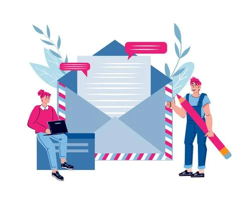 Mailing services and electronic mail message, cartoon vector isolated on whit Stock Illustration