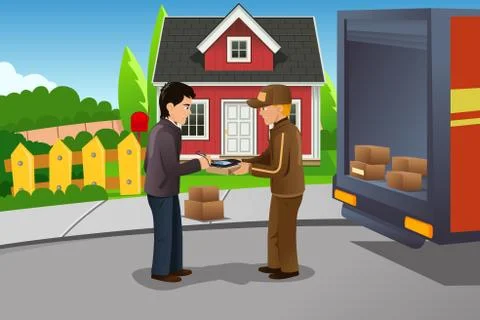 Mailman delivering a package Stock Illustration