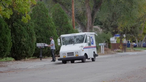 Mailman Delivers Mail Stock Footage 96221822
