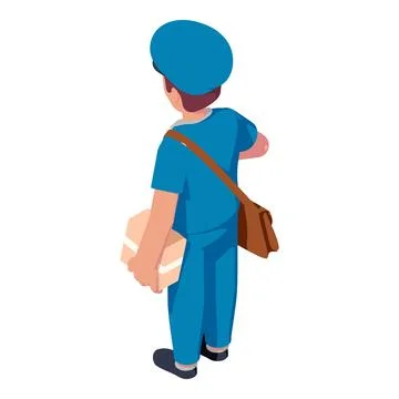 Mailman parcel delivery icon, isometric style Stock Illustration