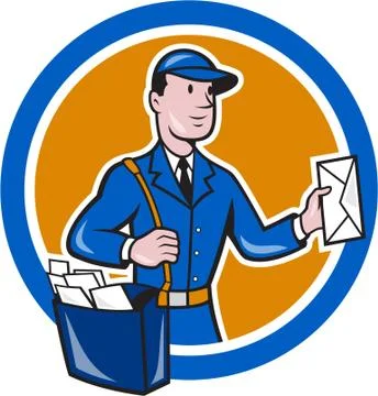 Mailman postman delivery worker circle cartoon Stock Illustration