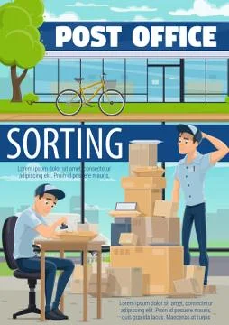 Mailman sorting mail in post office, vector Illustration