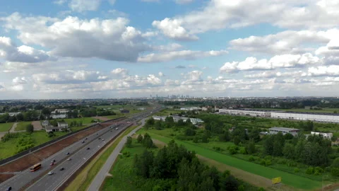 Main access road to the big city -  Warsaw Stock Footage 90494977