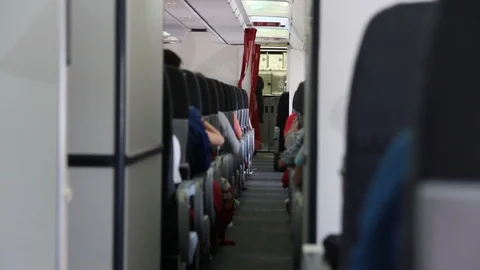 Main Airplane Cabin Mid-Flight (2) Stock Footage 88343418