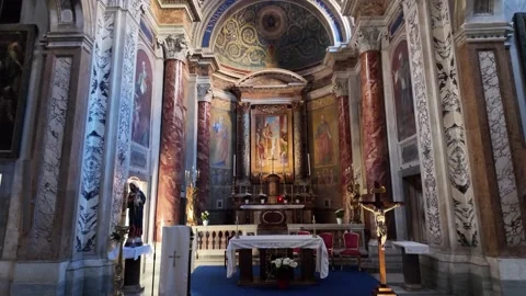 Main altar and cross inside Santa Maria in Monticelli church in Rome Stock Footage 336797610