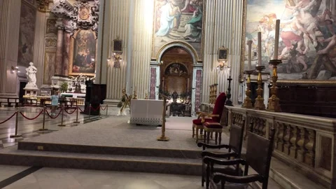 Main altar inside the historic Sant'Andrea della Valle church in Rome Italy Stock Footage 338010016