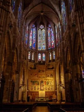 Main altar in the semicircular apse - Leon Stock Photos