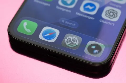 Main apps on Iphone screen Stock Photos