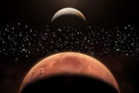 The Main Asteroid Belt between Mars and Jupiter. Stock Photos