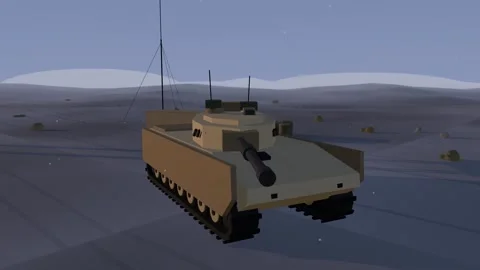 Main battle tank at first light on the desert horizon Stock Footage 341046725