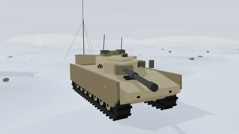 Main battle tank in a snow covered winter field with its turret scanning Video stock 341046447