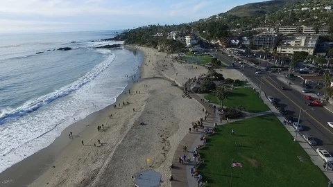 Main Beach Overhead View Laguna Beach California Stock Footage 94007987