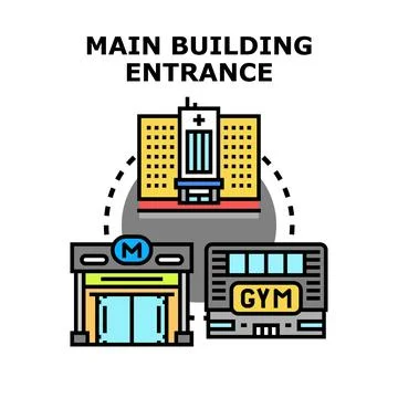 Main building entrance concept flat icon illustration Ilustración de archivo