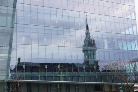 The main building is made with clear windows Фото