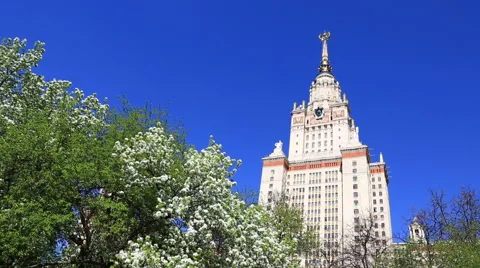 Main building of MSU under blue sky, Moscow, Russia Stock Footage 60801414