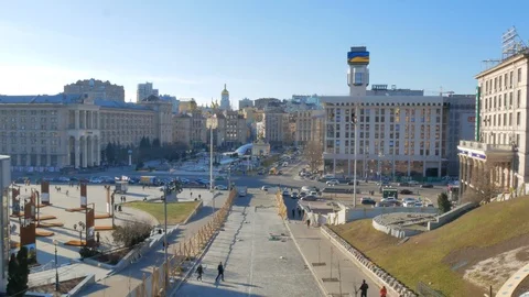 Main central square of capital city Kiev in Ukraine - Independence square Stock Footage 105077441
