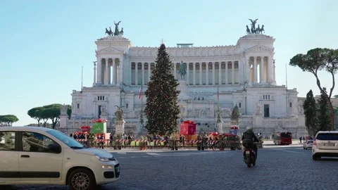 The main Christmas tree of Rome on the Piazza Venezia at sunny day Stock Footage 167171576