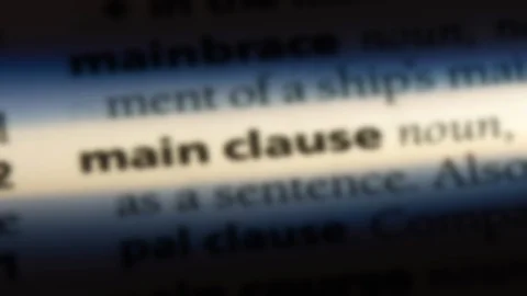 Main clause word in a dictionary. Stock Footage 99563244