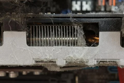 The main components of the outdated, dusty and non-working computer, supply and Foto stock