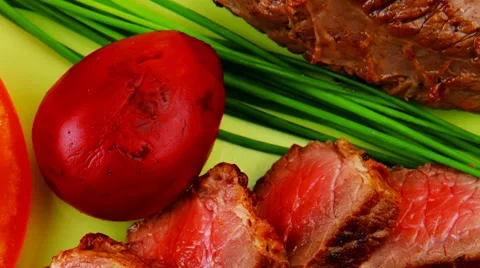 Main course : meat served on green plate Vídeos de archivo 30349699