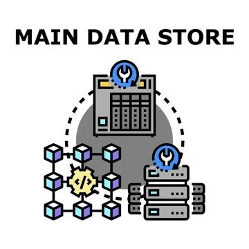 Main data store server connection and processing Stock Illustration