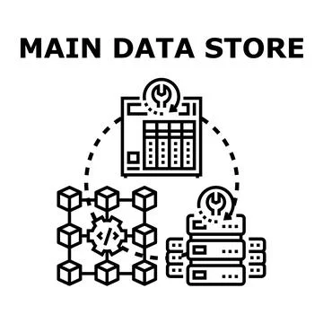 Main data store server connection and processing 스톡 일러스트