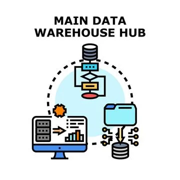 Main data warehouse hub building information structure Stock Illustration