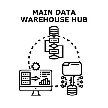Main data warehouse hub building information structure 스톡 일러스트