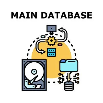 Main database storing processing and protecting digital information Stock Illustration