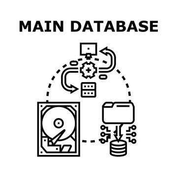Main database storing processing and protecting digital information Stock Illustration