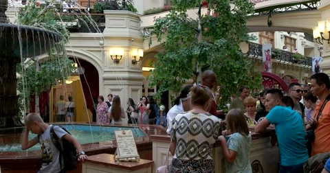 Main Department store on red square, fountain, ice cream sale Stock Footage 66193301