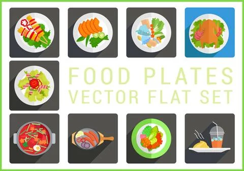Main dishes flat vector icons Main dishes flat vector modern icons set. Co... Stock Photos