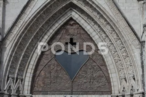 Main door entrance of the basilica of the national vow, quito. Stock Photos