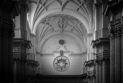 Main door (interior), west facade of the Granada Cathedral of the Incarnation. Stock Photos