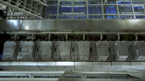 Main engine in motor room of vessel. Diesel. Cylinder covers with numbers of the Stock Footage 262226302
