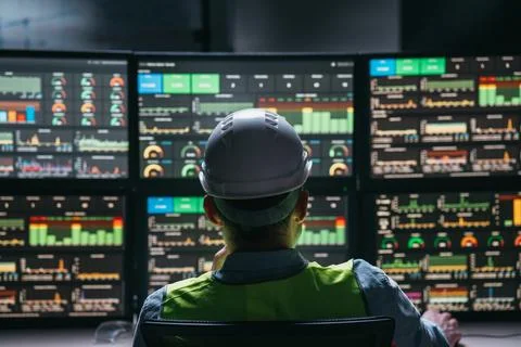 Main engineer following the plant process using Industry 4.0. Stock Photos