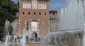 Main Entrance Gate Bell Tower Citadel Sforzesco Castle Milan Italy Art Museum HD Footage