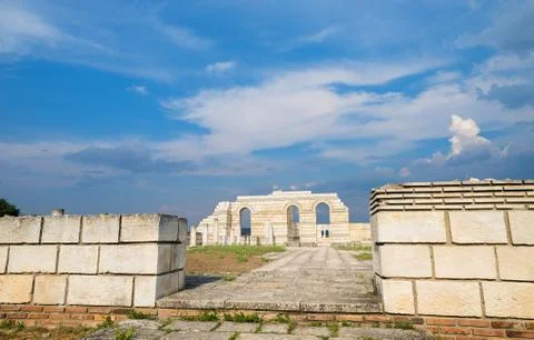 Main external wall with main internal arches at the Great Basilica Pliska Stock Photos