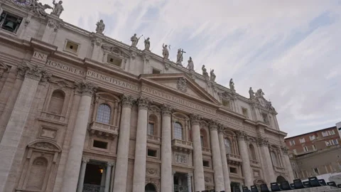 Main facade and dome of St. Peter's Basilica, seen from St. Peter's Square Stock Footage 309008563