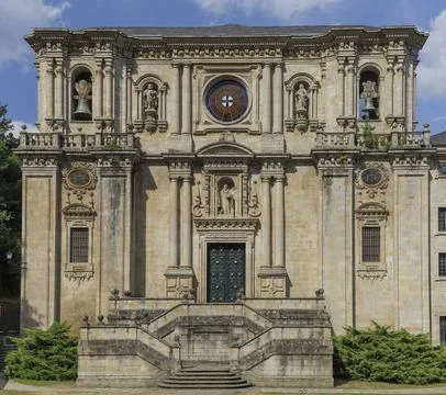 The main facade of Benedictine Monastery in Samos, Camino de Santiago, Spain. Stock Photos