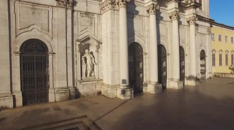 Main facade of the Estrela Basilica in Lisbon at morning aerial view Stock Footage 63910527