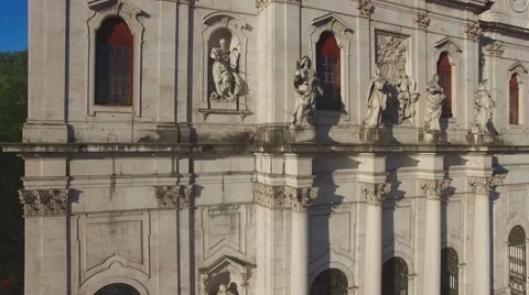 Main facade of the Estrela Basilica in Lisbon at morning aerial view Stock Footage 63913805