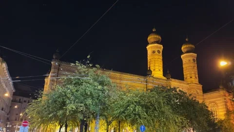 Main facade of Great Synagogue at autumn evening, Budapest, Hungary Stock Footage 321465344