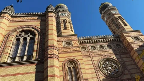 Main facade of Great Synagogue at sunny morning, Budapest, Hungary Stock Footage 321465294
