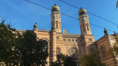Main facade of Great Synagogue at sunny morning, Budapest, Hungary Stock Footage 321465337