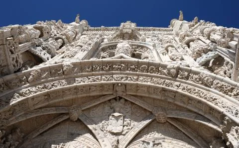Main facade of the jeronimos monastery Stock Photos